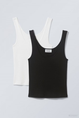 Weekday 2-Pack Open Neck Tank Top Black White | OUIJ0994