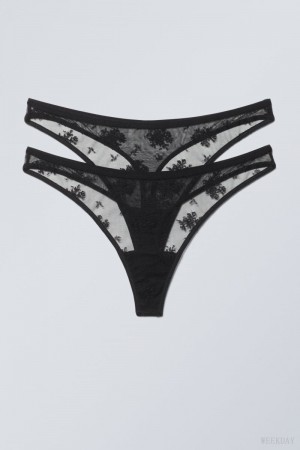 Weekday 2-pack Ash Lace Thong Thong Black | BRJP2298