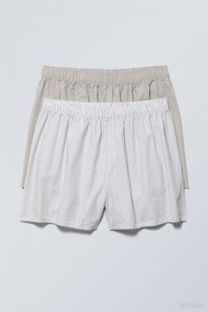 Weekday 2-pack Boxer Shorts Shorts Grey / Grey Stripes | VOFC7140