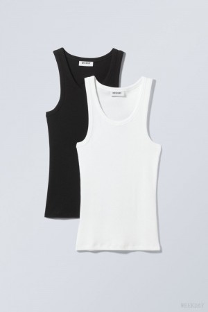 Weekday 2-pack Close Fitted Rib Tank Top Blk&Wht | DZFA7592