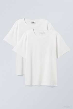 Weekday 2-pack Essence Standard T-Shirt White | OQUO2969