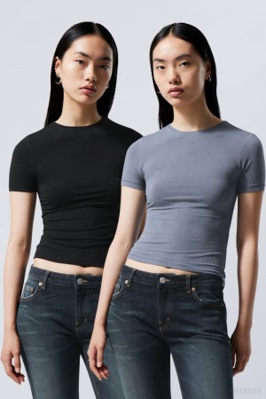 Weekday 2-pack Slim Fitted T-shirt Black | OVBG3875