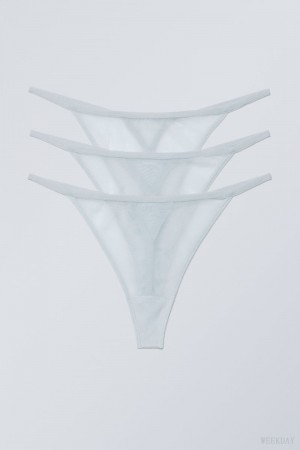 Weekday 3-pack Bonnie Tanga Mesh Thong Thong Light Blue | WIES1384