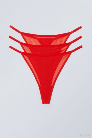 Weekday 3-pack Bonnie Tanga Mesh Thong Thong Red | LMDB2495