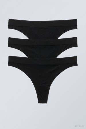 Weekday 3-pack Cat Soft Thong Thong Black | XXQM1020