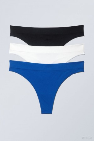 Weekday 3-pack Cat Soft Thong Thong Black White Blue | JOIT8772