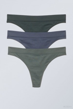 Weekday 3-pack Cat Soft Thong Thong Dark Green Blue Green | ZUVS1412