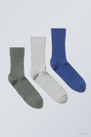 Weekday 3-pack Selma Socks Blue Grey Green | QHAQ3852