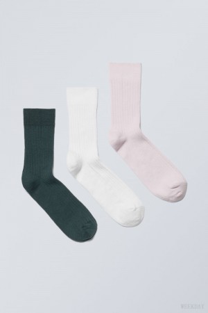 Weekday 3-pack Selma Socks Blue White Pink | UWAQ4358