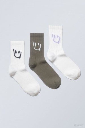 Weekday 3-pack Sport Graphic Socks Smiley Mix | LQRJ5250