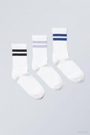 Weekday 3-pack Sport Striped Socks Black Purple Blue Stripes | RCYK0530