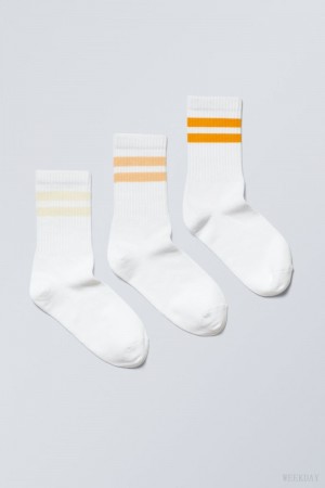 Weekday 3-pack Sport Striped Socks Yellow Stripes | AFPK8820