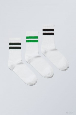 Weekday 3-pack Striped Sport Socks Green Black Stripes | DTOP7520