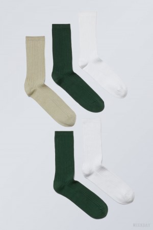 Weekday 5-pack Rib Socks Green | SMSY3708