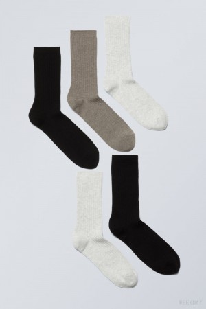 Weekday 5-pack Rib Socks Mole Mix | FQUX6458