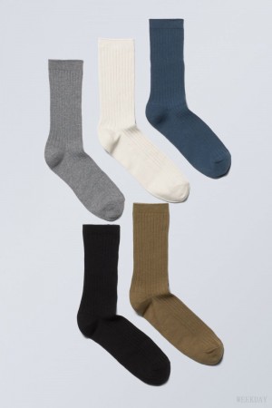 Weekday 5-pack Rib Socks Multicolor | UTKF0606