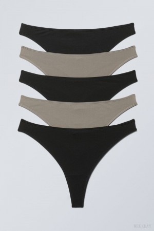 Weekday 5-pack Soul thong Thong Black Beige | UUNS0526