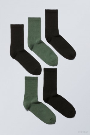 Weekday 5-pack Sport Socks Black Green | RESH4031