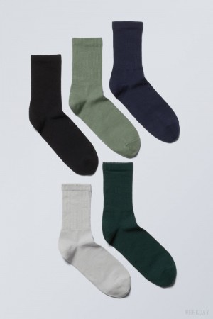 Weekday 5-pack Sport Socks Green Black Grey Navy | TVSO7044