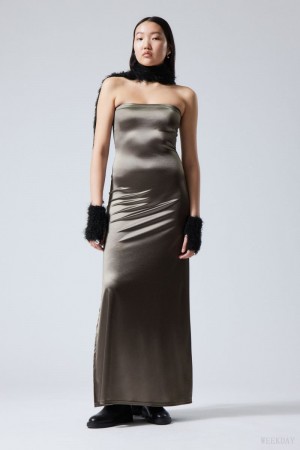 Weekday Act Metallic Tube Dress Grey | IJKH8189