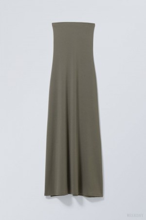 Weekday Act Tube Dress Dark Khaki | MZIJ1121