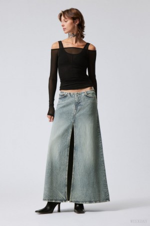 Weekday Anaheim Long Denim Skirt Blue | UXCM5136