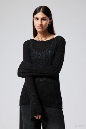 Weekday Anessa Sheer Knit Sweater Black | GHZP5180