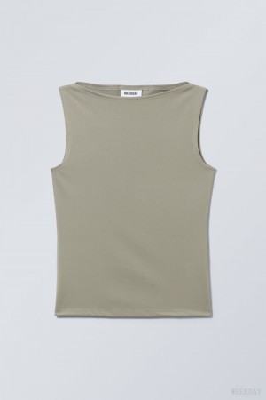 Weekday Annie Boatneck Sleeveless top Khaki | SUWE5306