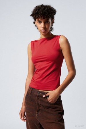 Weekday Annie Boatneck Sleeveless top Red | LQUZ9348