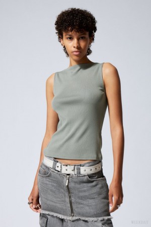 Weekday Annie Rib Boatneck Top Grey | OYGS1706