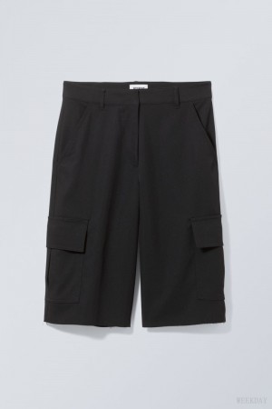 Weekday Arwen Cargo Suiting Shorts Black | EYBL7417