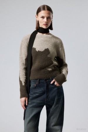 Weekday Ayla Jacquard Sweater Mole Abstract | ZWWX1479