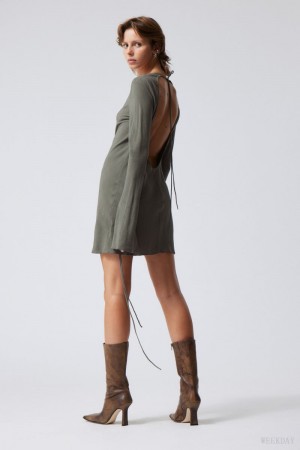 Weekday Bella Mini Dress Khaki Green | DYPQ4021