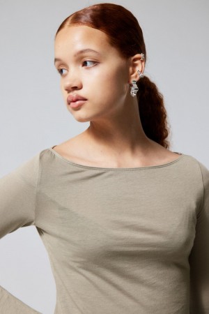 Weekday Boatneck Fitted Long Sleeve Top Mole | AZXM0397