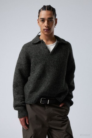 Weekday Bobby Relaxed Knitted Polo Sweater Dark Grey | FBET7877