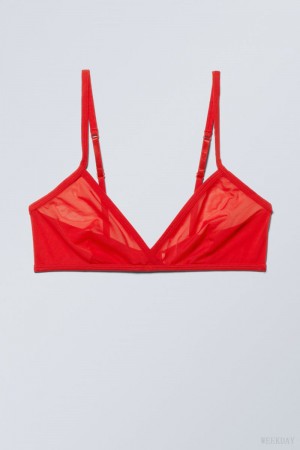 Weekday Bonnie Mesh Triangle Bralette Bralette Red | WYMZ9858