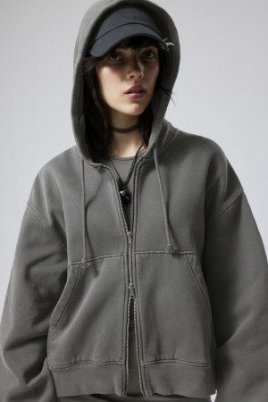 Weekday Boxy Heavyweight Zip Hoodie Dark Grey | RVQB7732