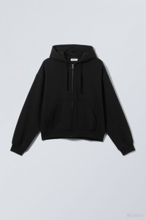 Weekday Boxy Midweight Zip Hoodie Black | LSZS3012