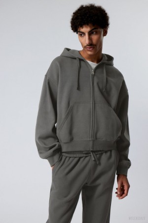 Weekday Boxy Midweight Zip Hoodie Grey | VCNP1738