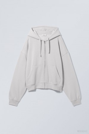 Weekday Boxy Midweight Zip Hoodie Light Grey | VXHI4070