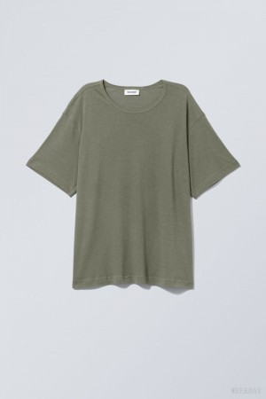 Weekday Boxy Relaxed T-shirt Khaki | DEBJ2423