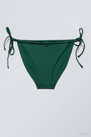 Weekday Breeze String Bikini Bottoms Dark Green | QRSE7691