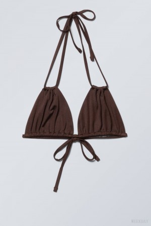 Weekday Breeze Tie Bikini Top Dark Brown | ZLNT4043