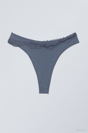 Weekday Cleo Lace Brazilian Briefs Briefs Blue | ZKHM0192