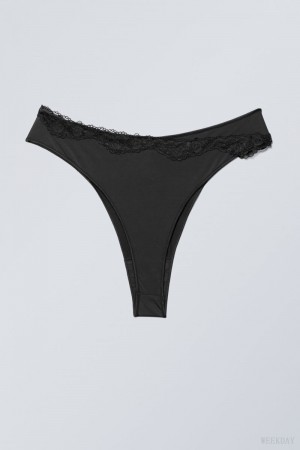 Weekday Cleo Lace Brazilian Briefs Briefs Black | QMEM8948