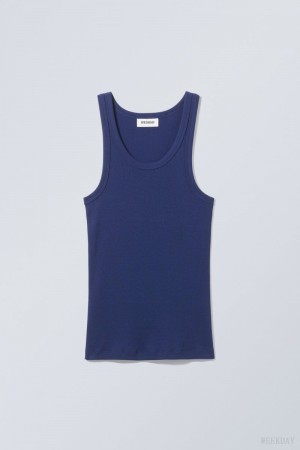 Weekday Close Fitted Tank Top Dark Blue | EDJI9595