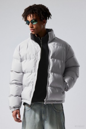 Weekday Cole Puffer Jacket Light Grey | AYGH6394