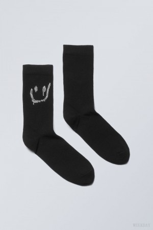 Weekday Cotton Rhinestone Socks Black | BVKB7282