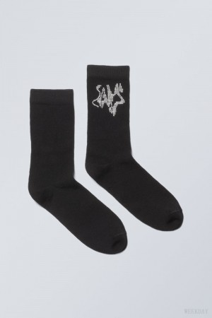 Weekday Cotton Rhinestone Socks Black | JCVU8648