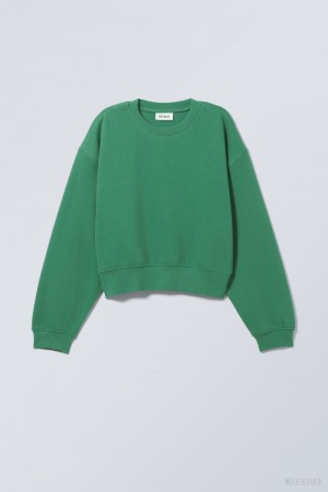 Weekday Crop Volume Sweatshirt Green | ZTVV3336